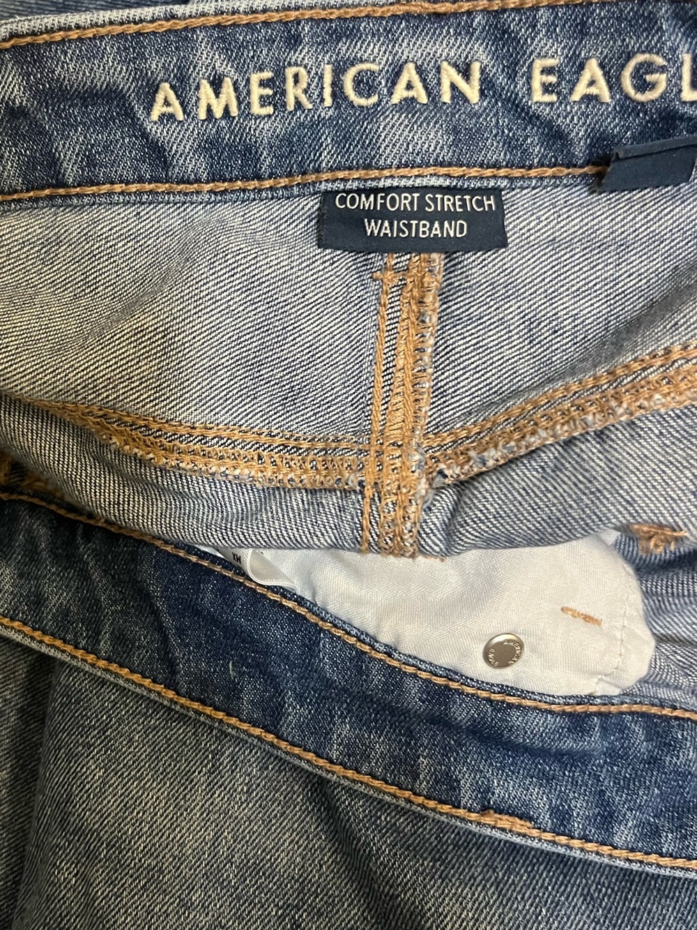 American Eagle Mom Jeans Distressed Hi-Waisted Cropped Comfort Stretch SZ 18 L - Picture 8 of 8